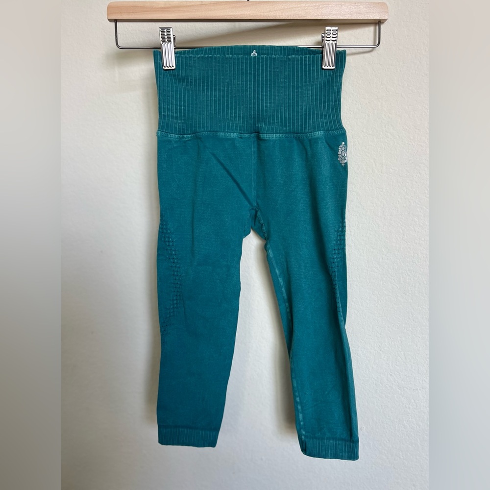 Free People Teal High-Waist Ribbed Leggings